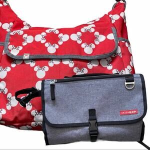 Disney Baby Minnie Mouse Classic Carryall Red and White with Gray Diaper Bag